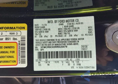 2024 Ford Bronco Sport Outer Banks из США, поврежденный, VIN 3FMCR9C65RRE20479